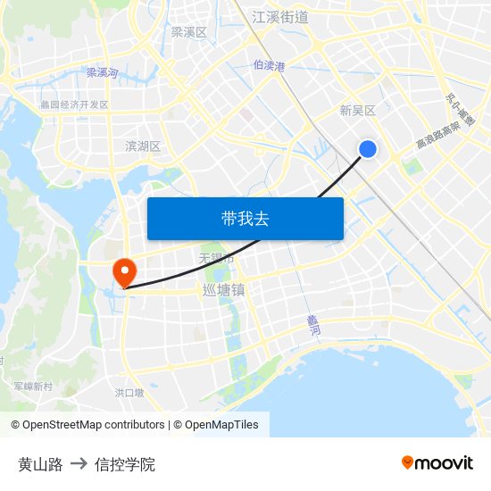 黄山路 to 信控学院 map