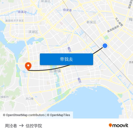 周泾巷 to 信控学院 map