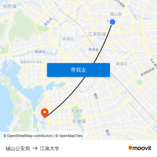 锡山公安局 to 江南大学 map