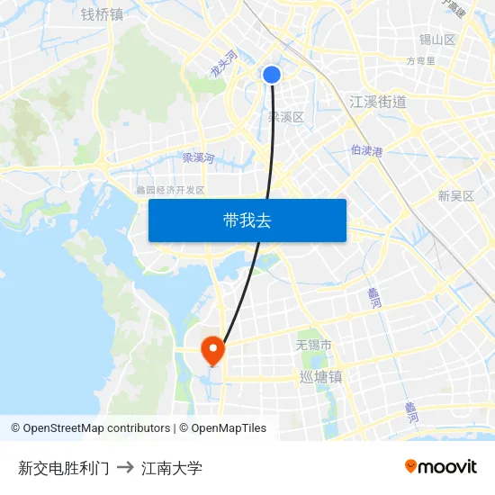 新交电胜利门 to 江南大学 map