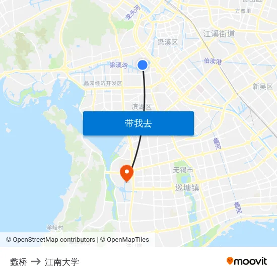 蠡桥 to 江南大学 map