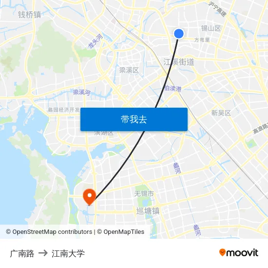 广南路 to 江南大学 map