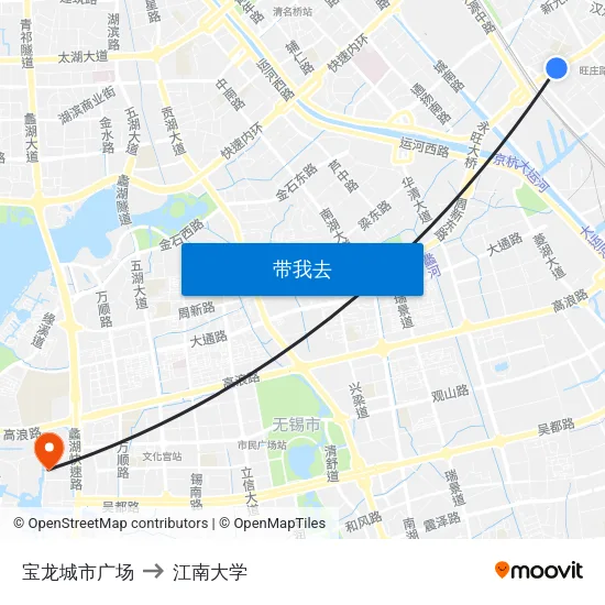 宝龙城市广场 to 江南大学 map
