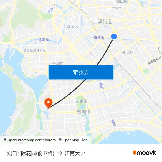 长江国际花园(前卫路) to 江南大学 map