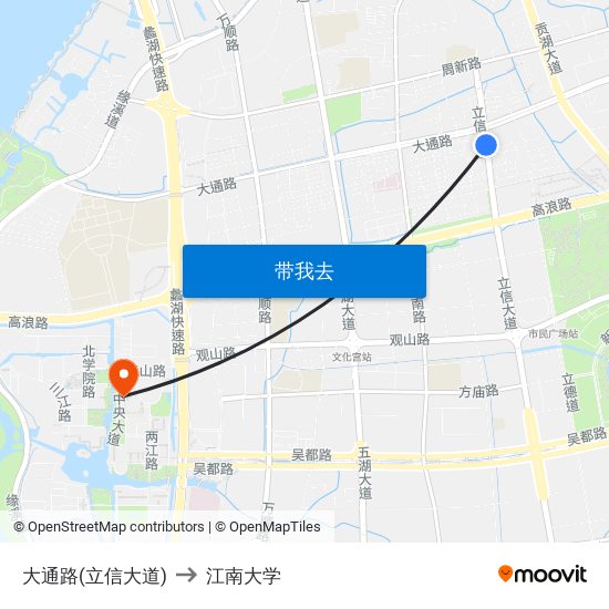 大通路(立信大道) to 江南大学 map