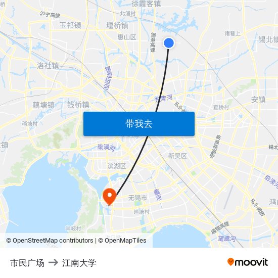 市民广场 to 江南大学 map