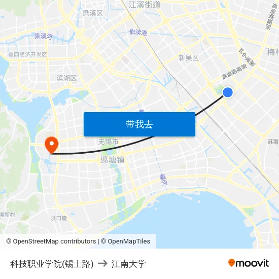 科技职业学院(锡士路) to 江南大学 map
