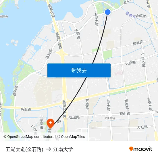 五湖大道(金石路) to 江南大学 map