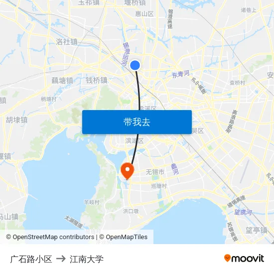 广石路小区 to 江南大学 map
