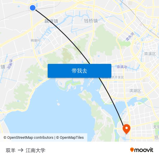 双羊 to 江南大学 map