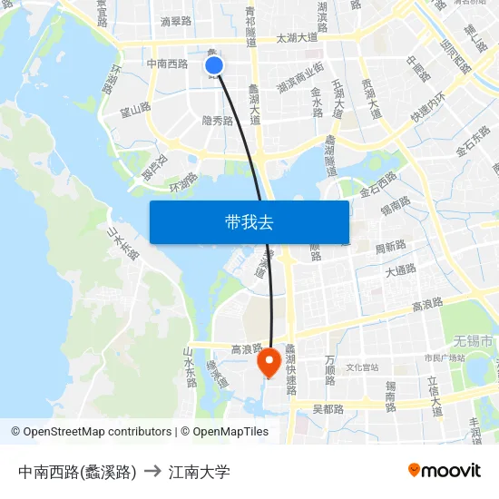 中南西路(蠡溪路) to 江南大学 map