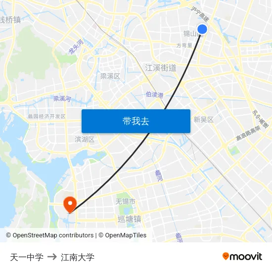 天一中学 to 江南大学 map