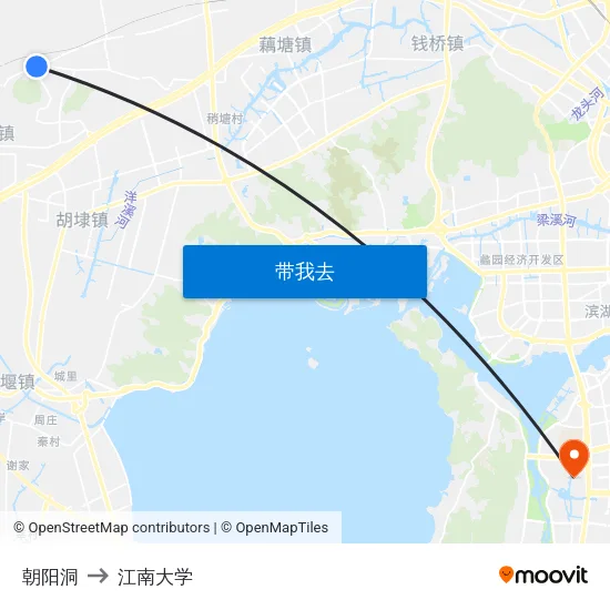 朝阳洞 to 江南大学 map