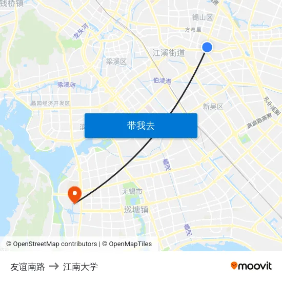 友谊南路 to 江南大学 map