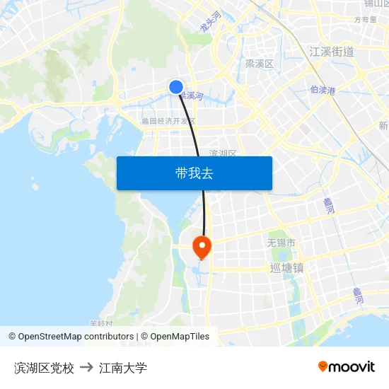 滨湖区党校 to 江南大学 map