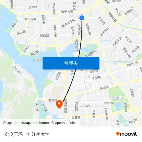 公交三场 to 江南大学 map