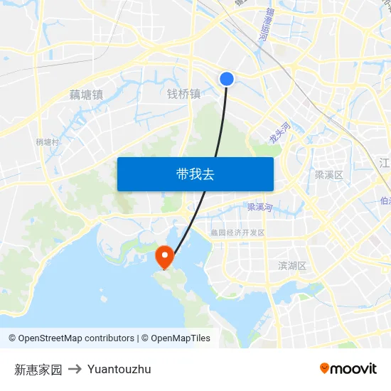 新惠家园 to Yuantouzhu map
