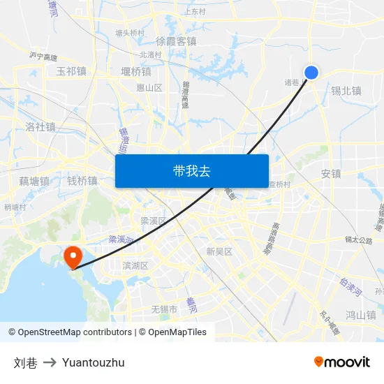 刘巷 to Yuantouzhu map