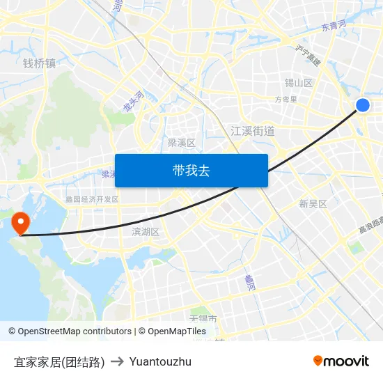 宜家家居(团结路) to Yuantouzhu map