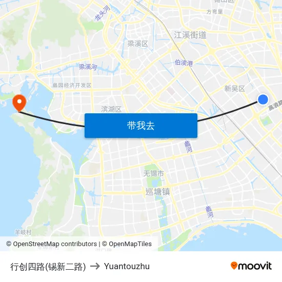 行创四路(锡新二路) to Yuantouzhu map