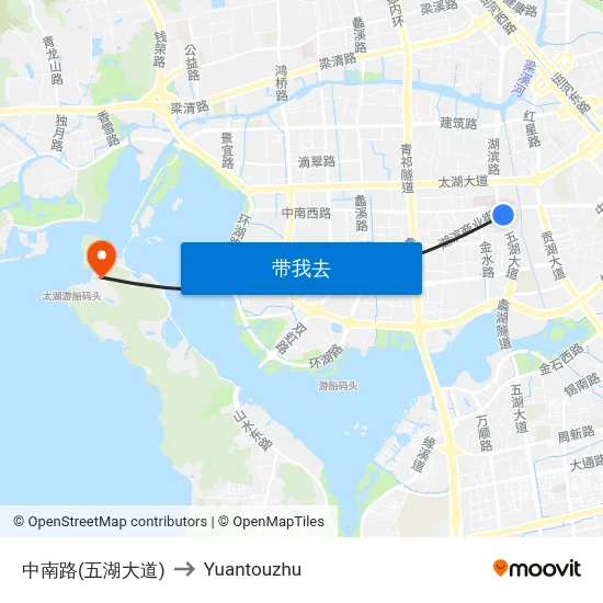 中南路(五湖大道) to Yuantouzhu map