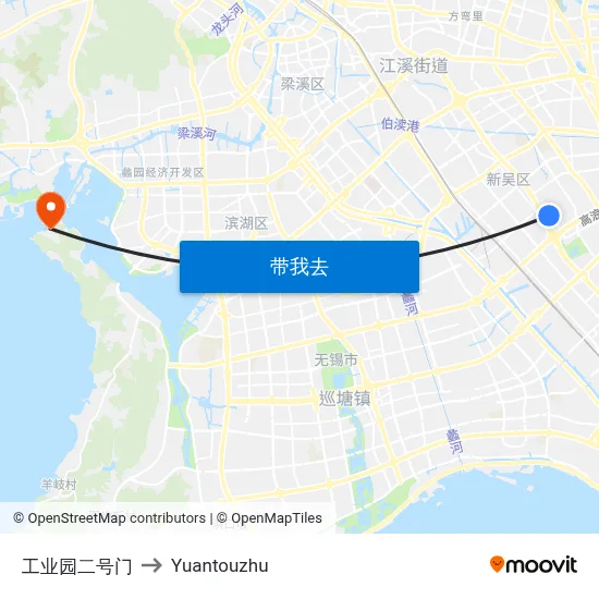 工业园二号门 to Yuantouzhu map