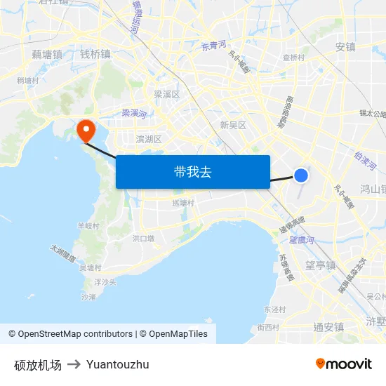 硕放机场 to Yuantouzhu map