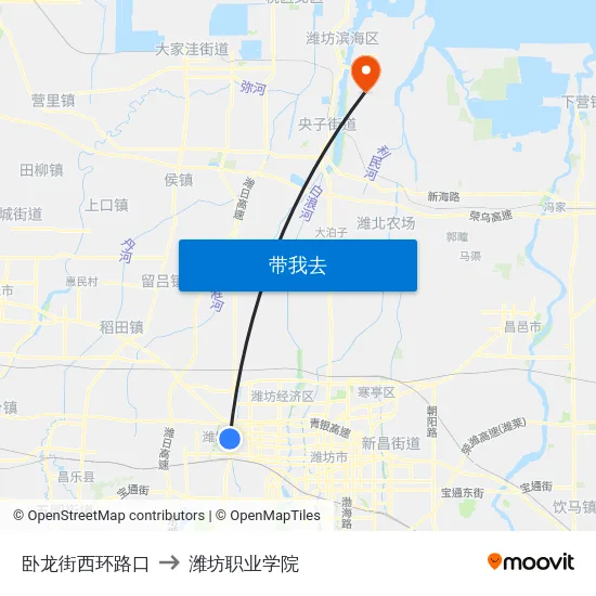 卧龙街西环路口 to 潍坊职业学院 map