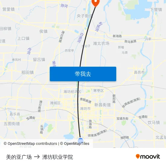 美的亚广场 to 潍坊职业学院 map