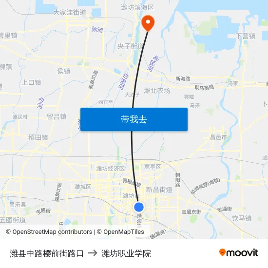 潍县中路樱前街路口 to 潍坊职业学院 map