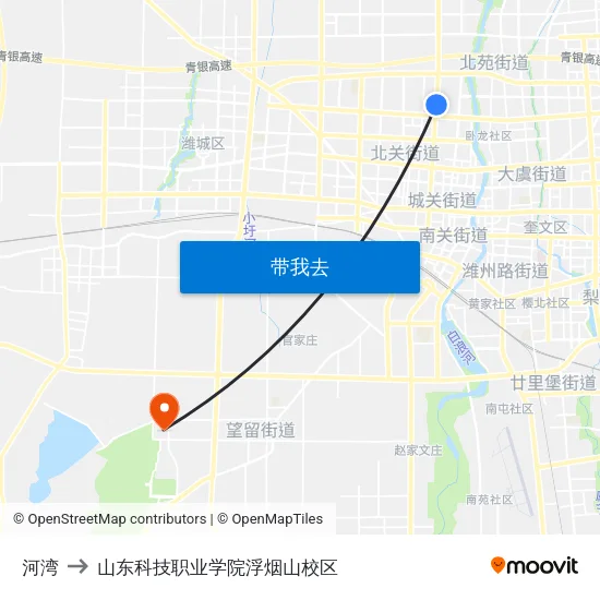 河湾 to 山东科技职业学院浮烟山校区 map