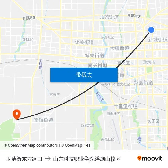 玉清街东方路口 to 山东科技职业学院浮烟山校区 map