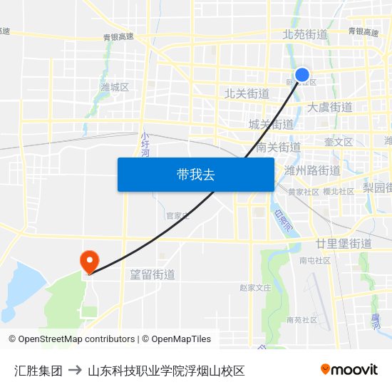 汇胜集团 to 山东科技职业学院浮烟山校区 map