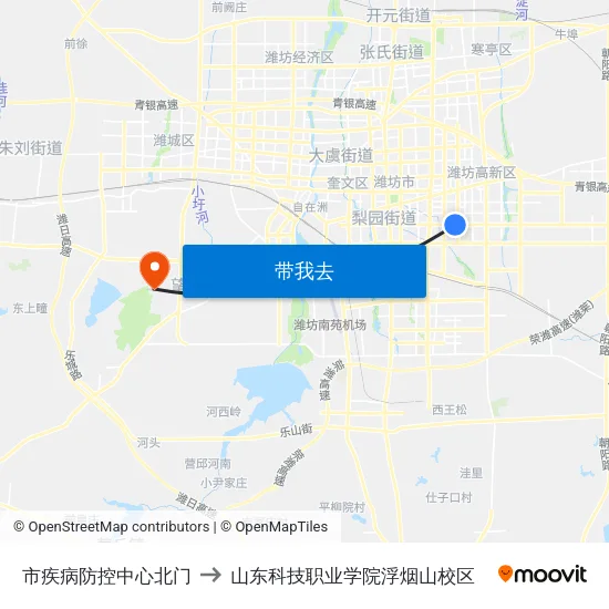 市疾病防控中心北门 to 山东科技职业学院浮烟山校区 map