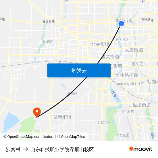 沙窝村 to 山东科技职业学院浮烟山校区 map