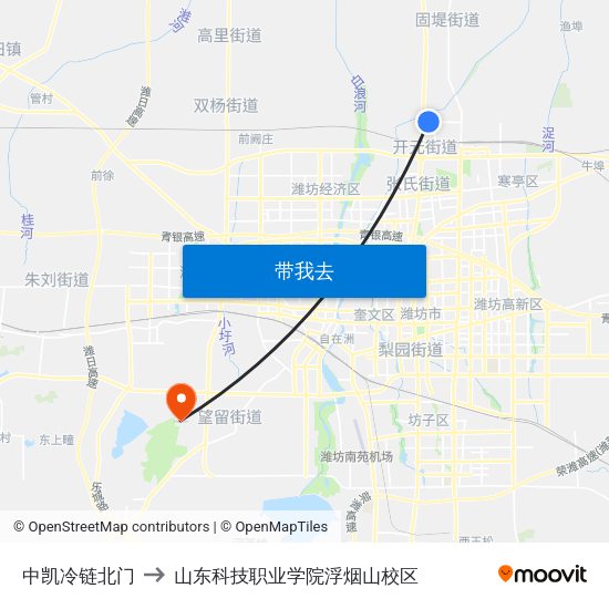 中凯冷链北门 to 山东科技职业学院浮烟山校区 map