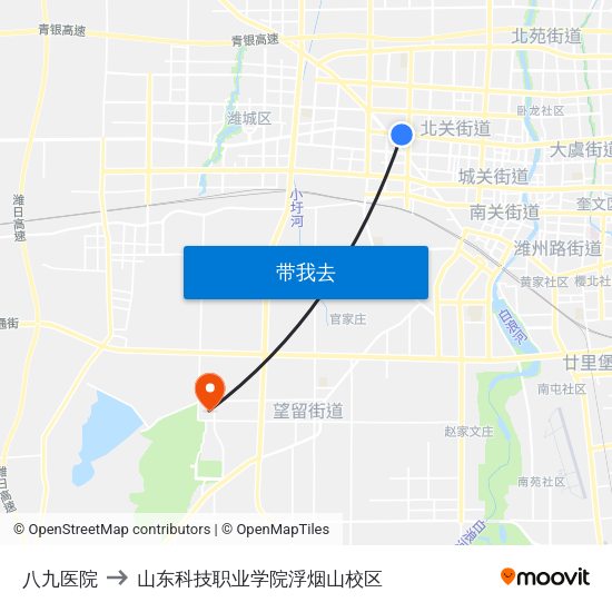 八九医院 to 山东科技职业学院浮烟山校区 map