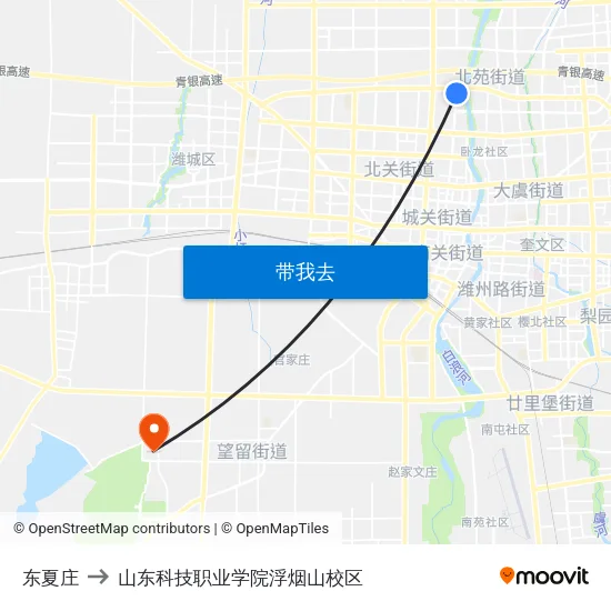 东夏庄 to 山东科技职业学院浮烟山校区 map