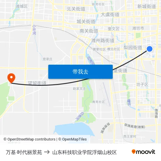 万基·时代丽景苑 to 山东科技职业学院浮烟山校区 map