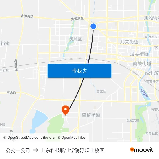 公交一公司 to 山东科技职业学院浮烟山校区 map