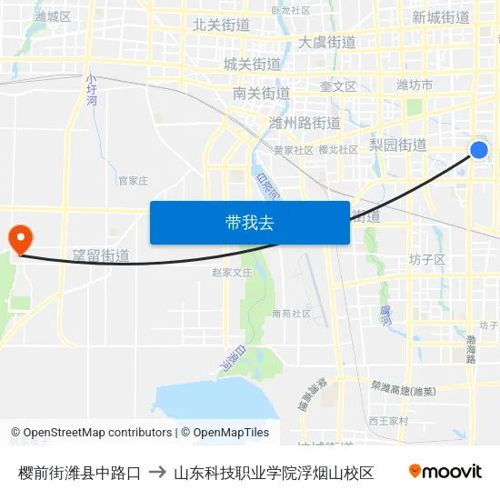 樱前街潍县中路口 to 山东科技职业学院浮烟山校区 map
