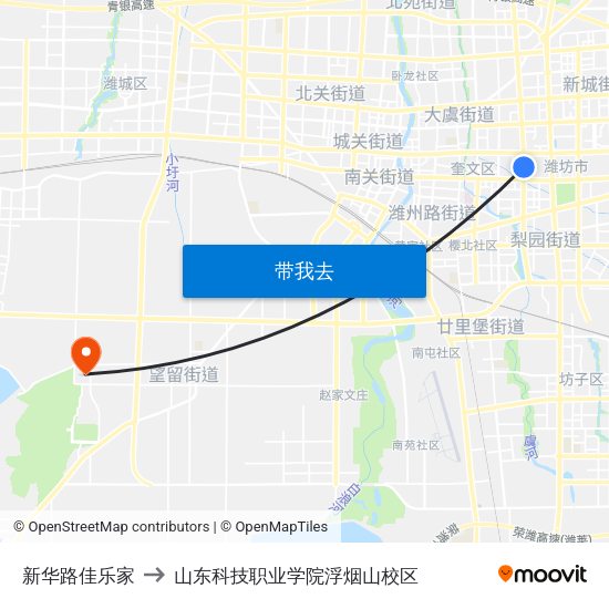 新华路佳乐家 to 山东科技职业学院浮烟山校区 map
