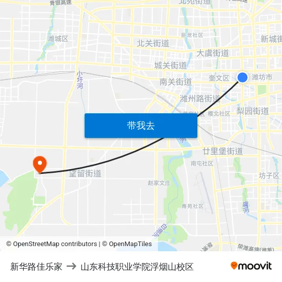 新华路佳乐家 to 山东科技职业学院浮烟山校区 map