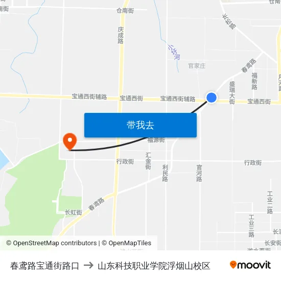 春鸢路宝通街路口 to 山东科技职业学院浮烟山校区 map
