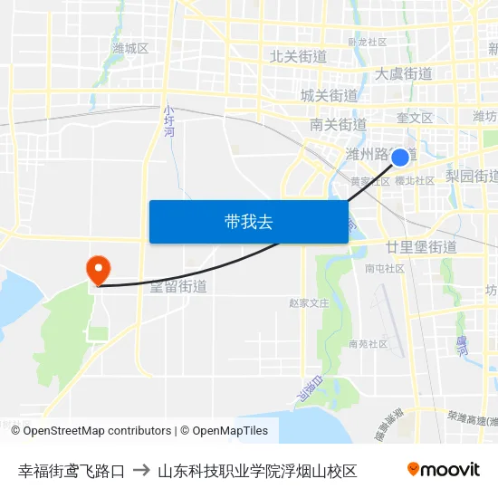 幸福街鸢飞路口 to 山东科技职业学院浮烟山校区 map