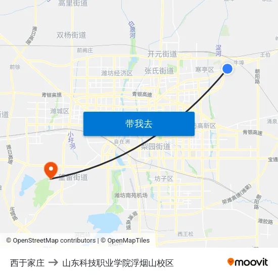 西于家庄 to 山东科技职业学院浮烟山校区 map
