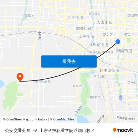 公安交通分局 to 山东科技职业学院浮烟山校区 map