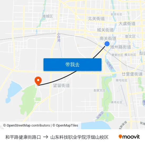 和平路健康街路口 to 山东科技职业学院浮烟山校区 map
