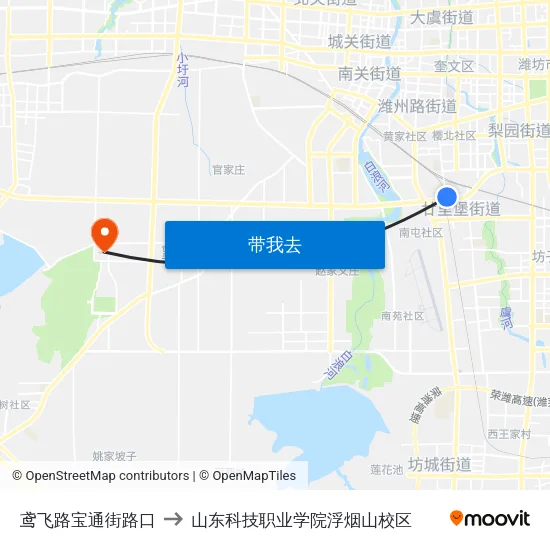 鸢飞路宝通街路口 to 山东科技职业学院浮烟山校区 map