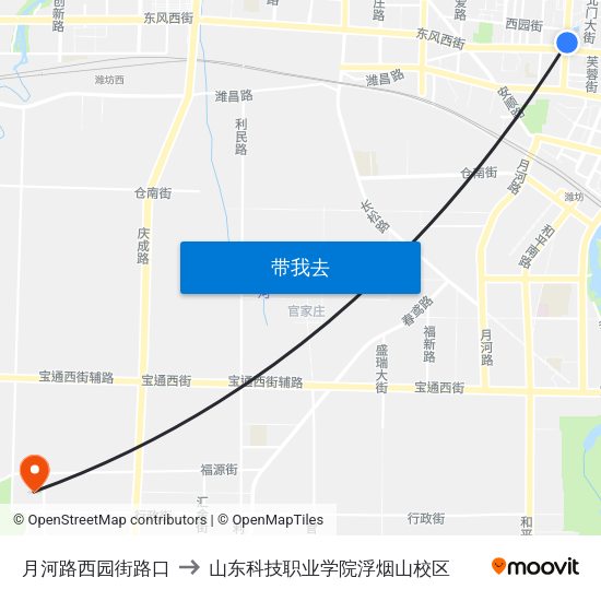 月河路西园街路口 to 山东科技职业学院浮烟山校区 map